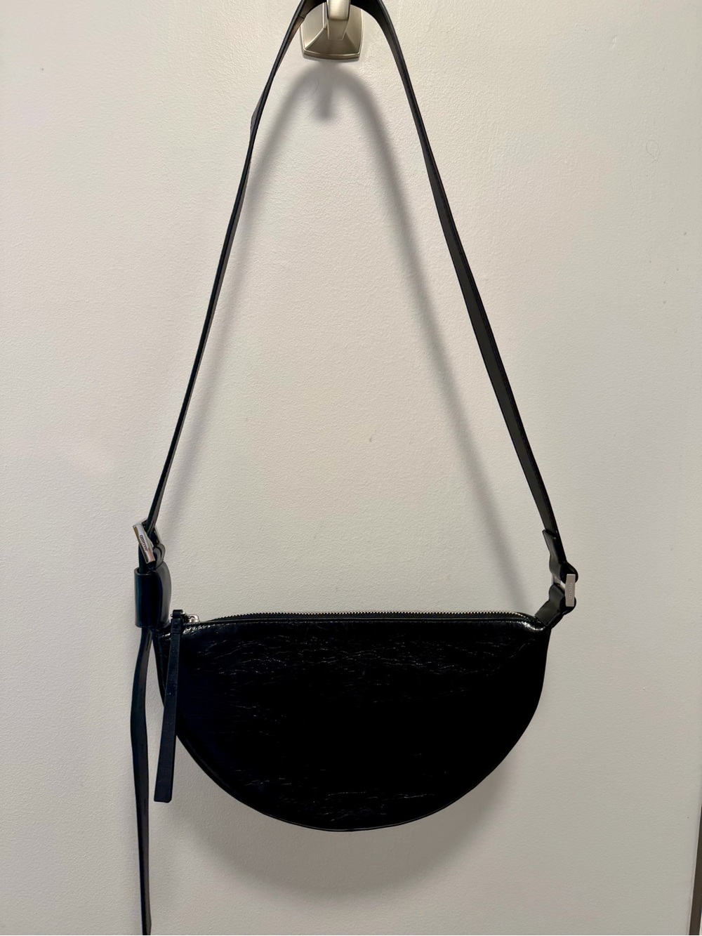 All Saints Black Half-Moon Leather Crossbody Bag